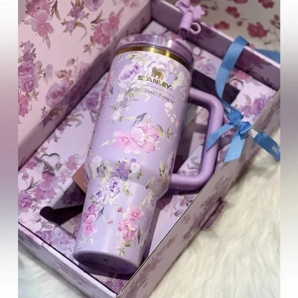 LoveShackFancy Lavender Floral Travel Mug with Bow Straw - Picture 2 of 2